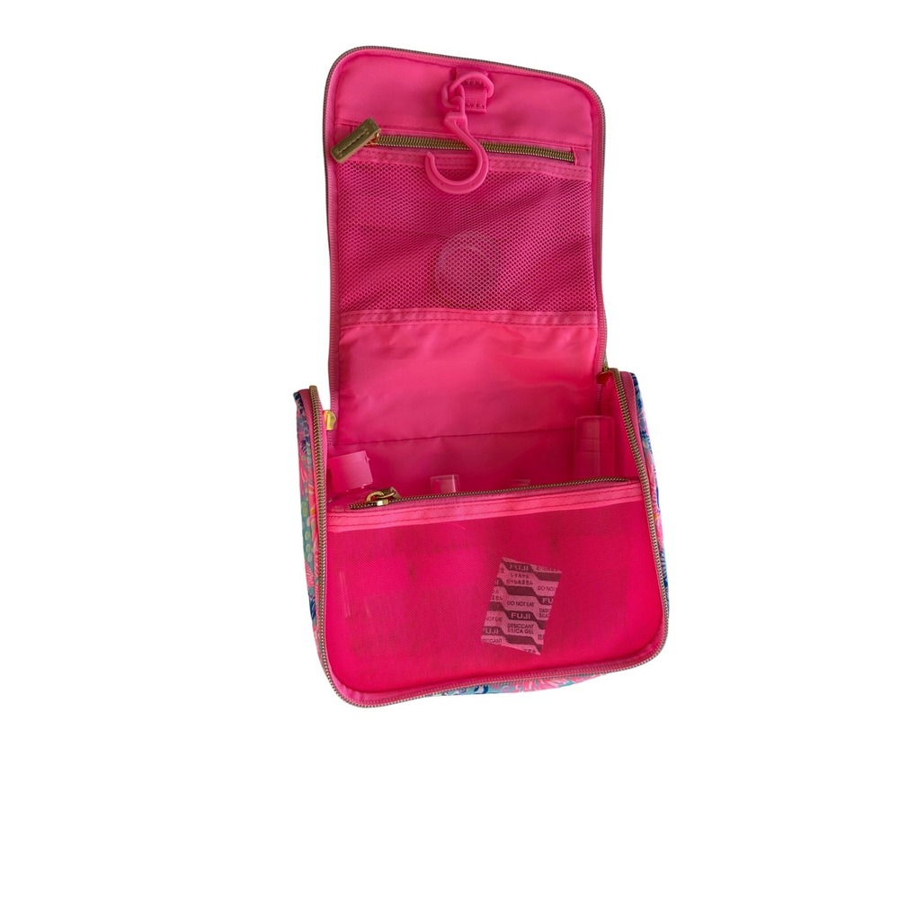 Lilly Pulitzer Hanging Toiletry Bag Pink Blue Tropical Coral Travel Organizer - Picture 6 of 7